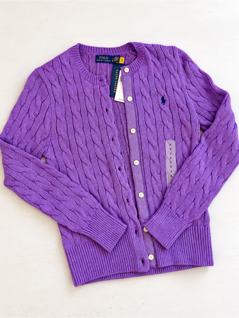 Polo by Ralph Lauren Violet Cable-Knit Button-Up Cardigan